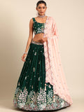 Attractive Green Georgette Sequins and thread embroidery Lehenga Choli