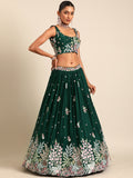 Attractive Green Georgette Sequins and thread embroidery Lehenga Choli