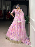 Baby Pink Lehenga with Embossed Lace Design