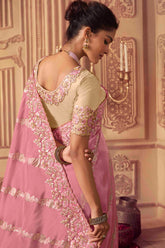 Baby Pink Viscose Art Silk Heavy Zari Embroidery Work Wedding saree