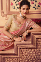 Baby Pink Viscose Silk Stone and Sequins Work Indian Wedding Wear Saree