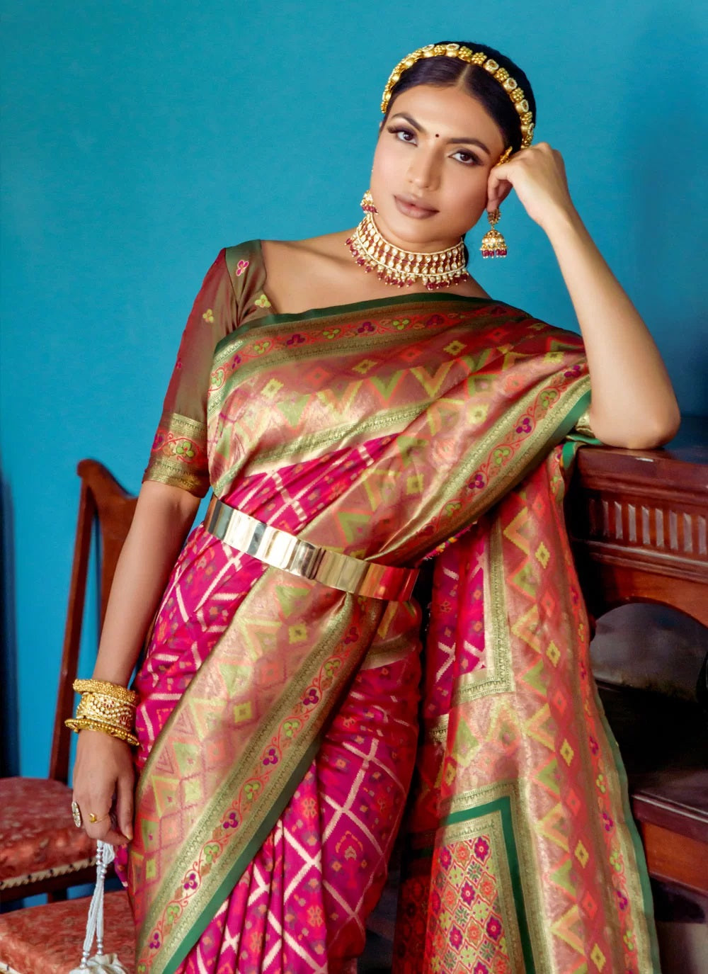 Banarasi Silk Patola Saree In Wine