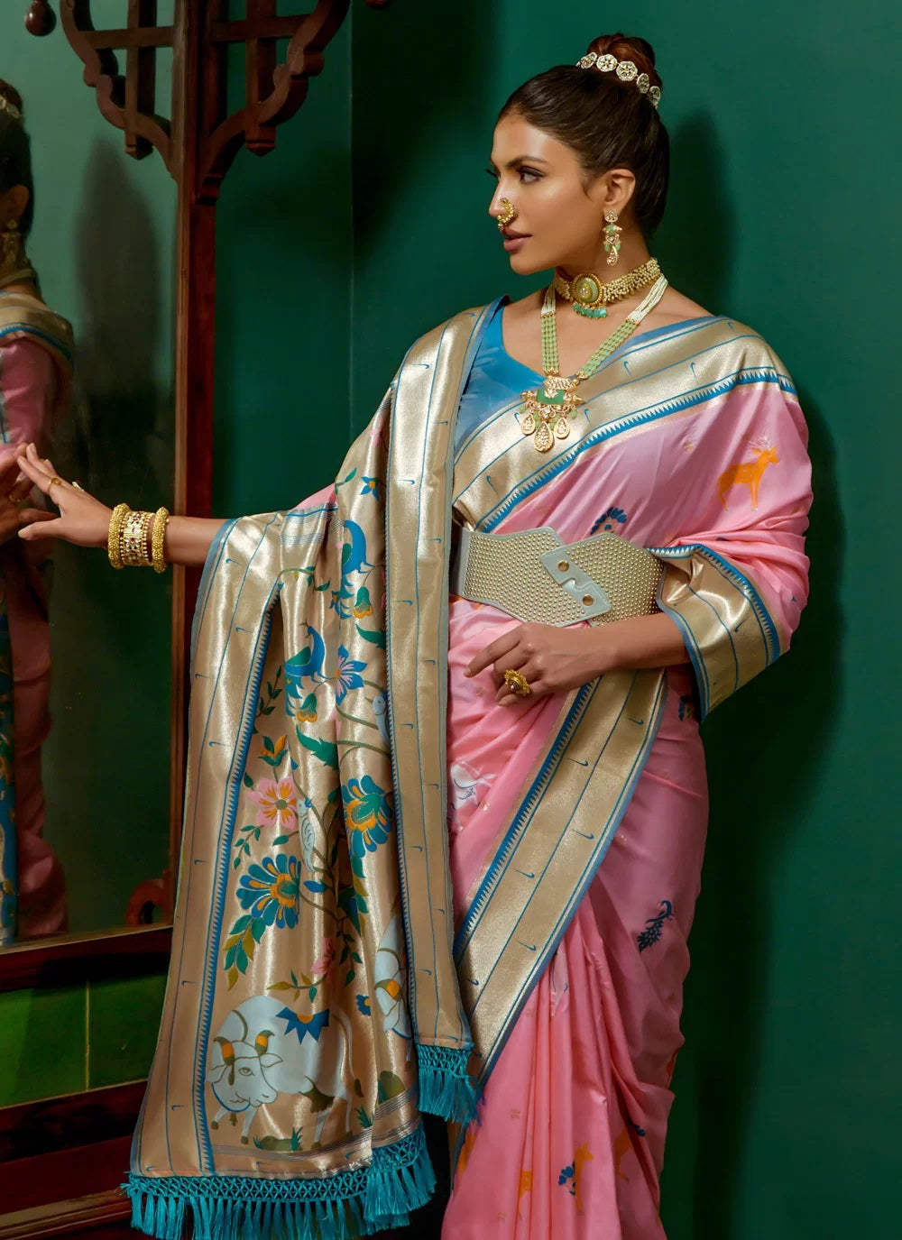 Banarasi Silk Woven Designer Saree In Baby Pink