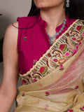 Floral thread embroidered gold saree