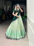 Pista lehenga with green vichitra silk dupatta
