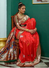 Beautiful Red Woven Soft Silk Paithani Saree