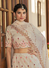 Beige Art Silk Thread sequand mirror work Party Wear Lehenga