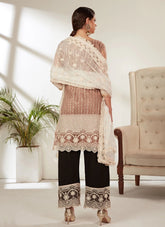 Beige Heavy Butterfly Net Pakistani Suit