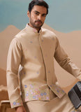 Beige Kurta Koti Set for Men