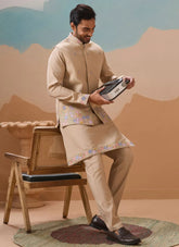 Beige Kurta Koti Set for Men | Wedding & Festive Ethnic Wear