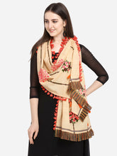 Beige Slub Khadi Floral Embroidered festive Dupatta