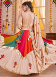 Designer beige festive lehenga with 10 meter flair for Garba