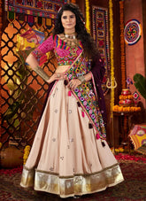 beige lehenga with pink blouse navratri
