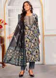 Black Chanderi embroidered readymade women’s suit with printed dupatta