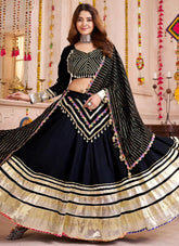 Black Lehenga Choli with Gamthi Lace & Mirror Work for Navratri