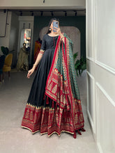 Black Color Print With Foil Print Tussar Silk Dress