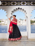 Black Color Weaving Zari Work With Jacquard Silk (Paithani) Maharashtrian Lehenga Choli