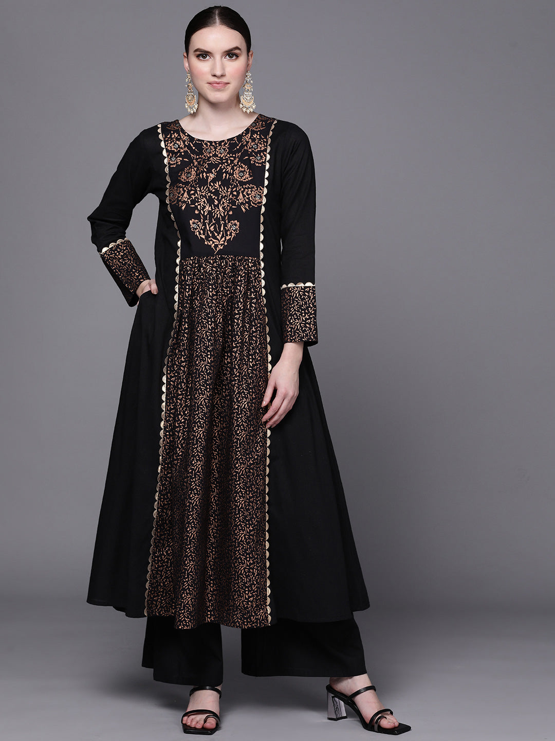 Black Cotton Kurta and Palazzo Set for Women's Ethnic Wear