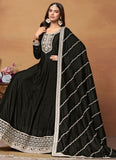Black Embroidered Anarkali Suit In Art Silk