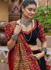 Black Embroidered Viscose Rayon Mirror Work Lehenga Choli for Traditional Navratri Outfits