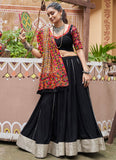 Black Embroidered Viscose Rayon Mirror Work Lehenga Choli for Traditional Navratri Outfits