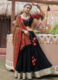Black Embroidered Viscose Rayon Mirror Work Lehenga Choli for Traditional Navratri Outfits