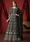 Elegant black faux georgette embroidered eid special suit with dupatta front and back work
