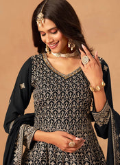 Elegant black salwar suit with embroidery front and back