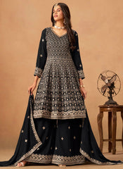 Designer black palazzo suit for festive wear