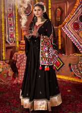 Black mirror work Navratri lehenga choli with dupatta
