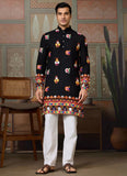 Stylish Black Cotton Mirror Work Men’s Kurta for Navratri