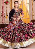 Black dupatta with multi-thread embroidery and mirror work