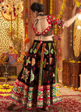 Red choli with jacquard patch and embroidered lace border