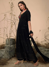 Black Party Wear Thread work Georgette Suit