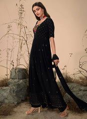 Black Party Wear Thread work Georgette Suit