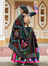 Black Printed Viscose Rayon Navratri Special Lehenga