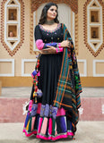 Black Printed Viscose Rayon Navratri Special Lehenga