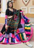 Black Printed Viscose Rayon Navratri Special Lehenga