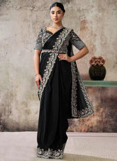 Black Two Tone Satin Silk Ready To Wear Saree with Sequins & Hand Work