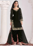 Timeless Black Roman Silk Patiyala Suit with Mirror Embroidery