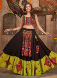 Black Thread Embroidered with all over mirror work Garba Lehenga