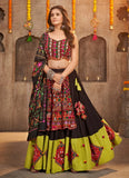 Black Thread Embroidered with all over mirror work Garba Lehenga
