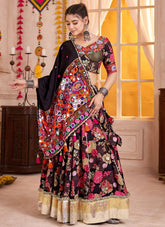 Black Navratri fits lehenga choli with mirror work and kutchi patch
