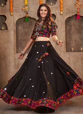 Black Viscose Rayon Mirror and Embroidered Navratri Dress