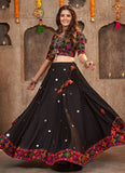Black Viscose Rayon Mirror and Embroidered Navratri Dress