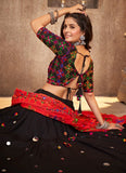 Black Viscose Rayon Mirror and Embroidered Navratri Dress