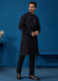 Black Viscose Silk Mirror Work Kurta Pyjama for Men
