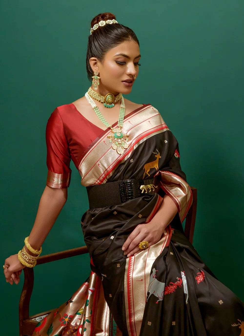 Black Woven Paithani Silk Indian Saree