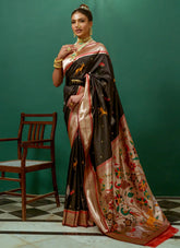 Black Woven Paithani Silk Indian Saree