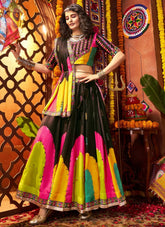 Digital printed black lehenga in gajji silk for Navratri
